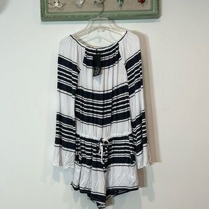 Chaser nautical striped light cotton romper long sleeve women’s size medium nwt